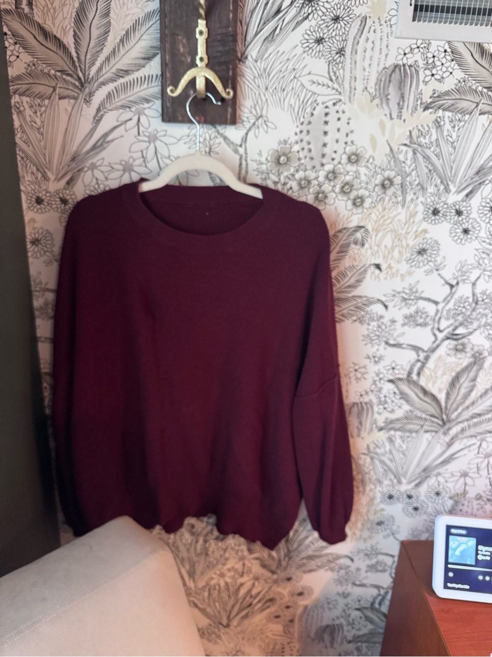 Easy Street Tunic Duoe Knit Crewneck Sweater in Burgundy - Unbranded